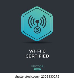 Icono (certificado por Wi-Fi 6), signo de vector.