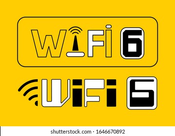 Wi-Fi 6 icon vector. New wireless generation logo. High network bandwidth illustration on yellow background. Wifi 6 certified router and new generation telecommunication for  network connectivity.