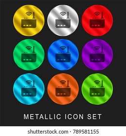 Wifi 9 color metallic chromium icon or logo set including gold and silver