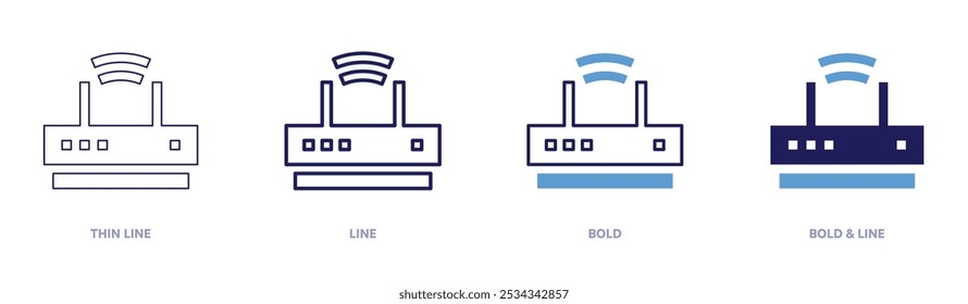 Icono de automatización Wifi en 4 estilos diferentes. Línea delgada, línea, negrita y línea negrita. Estilo duotono. Trazo editable.