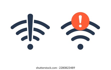 Wifi bad connection problem icon. Lost network wifi error internet vector warning concept. Wifi signal wave phone symbol