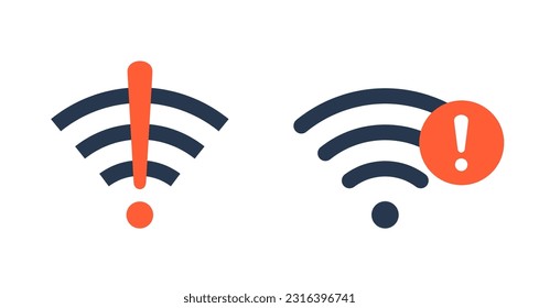 Icono de problema de conexión inalámbrica incorrecta. Error de conexión inalámbrica de red perdida concepto de advertencia de vector de internet. Símbolo del teléfono de onda de señal inalámbrica