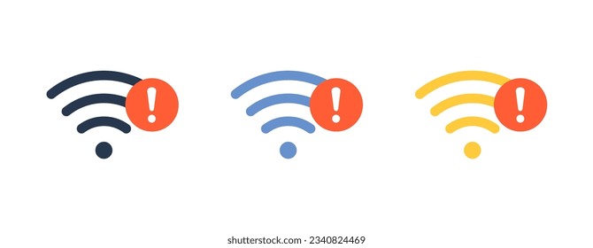 Wifi bad connection problem icon. Lost network wifi error internet vector warning concept. Wifi signal wave phone symbol