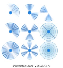 Wi-Fi beacon spins with radiant looped glow. Radar icon vibrates in synthetic echo burst. Crosshair target moves within bright optic scope. Data trace warps around scanner reticle light. Neon field 