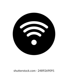 Iconos redondos en negro Wi-Fi. Símbolo de círculo sólido de zona inalámbrica libre. Señal sólida del área wifi pública.