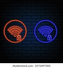 WiFi blocked turquoise signal line icon isolated on blue background. Wifi password symbol. Wireless network icon. Wi-Fi zone. blue color.