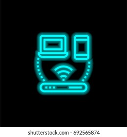 Wifi blue glowing neon ui ux icon. Glowing sign logo vector