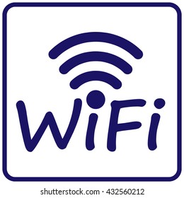 Wifi blue icon in a square frame , wireless signal button icon , vector illustration