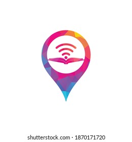 Wifi book map pin shape concept logo design template. Wifi Book Icon Logo Design Element