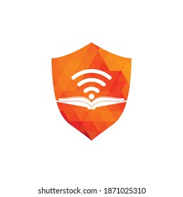 Wifi book shield shape concept logo design template. Wifi Book Icon Logo Design Element.