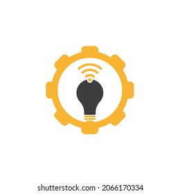 Ilustración del diseño vectorial del logotipo de la forma del engranaje de la bombilla inalámbrica. Diseño del logotipo de la bombilla de luz combinado con el vector del símbolo wifi