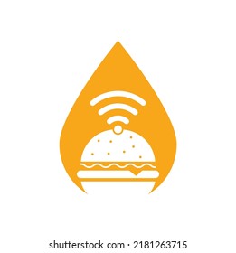 Icono vectorial de diseño del logotipo de la forma de la caída de la hamburguesa Wifi. Símbolo o icono de señal de Hamburger y WiFi.