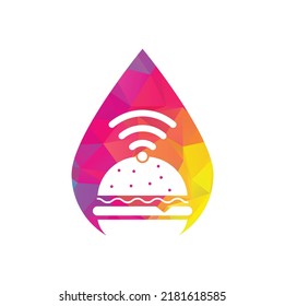 Icono vectorial de diseño del logotipo de la forma de la caída de la hamburguesa Wifi. Símbolo o icono de señal de Hamburger y WiFi.