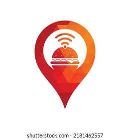 Wifi burger gps shape logo design vector icon. Hamburger and WiFi signal symbol or icon.