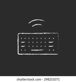 Wifi button in keyboard hand drawn in chalk on a blackboard vector white icon on a black background