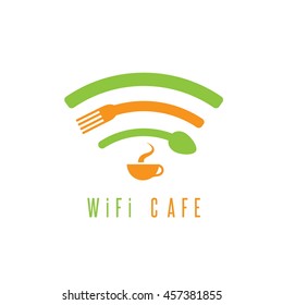 Wi-Fi Café Ilustración simple con taza de café, cuchara y tenedor