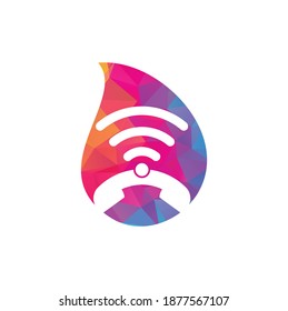 Wifi Call en la plantilla de vector de diseño de logotipo de forma de caída. Icono de diseño de logotipo para teléfono y WiFi
