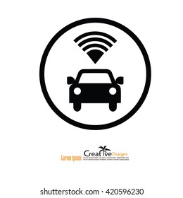 Wifi In Car Icon.car With Wifi Sign.vector Illustration.