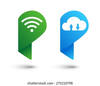 Wifi and cloud computing pin icons