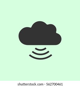 Wi-Fi cloud icon flat. Grey vector symbol on green background