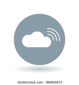 Wifi cloud icon. Wireless cloud sign. Wi-fi network symbol. White icon on cool grey circle background. Vector illustration.
