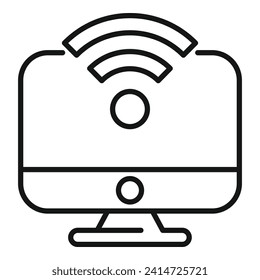 Vector de contorno de icono de conexión inalámbrica a computadora. Cloud de almacenamiento. Red digital
