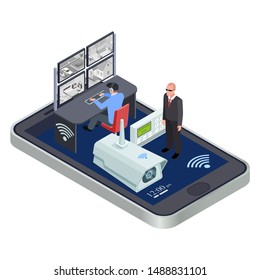 WiFi connect mobile security system isometric vector concept