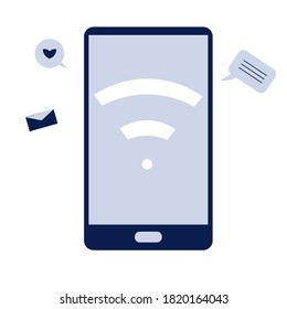 Wifi connected to access social media through smartphone. Flat illustration.