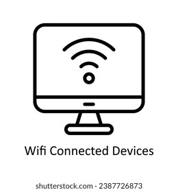 Ilustración de diseño de contorno vectorial de dispositivos conectados a WiFi. Símbolo del archivo EPS 10 de fondo blanco