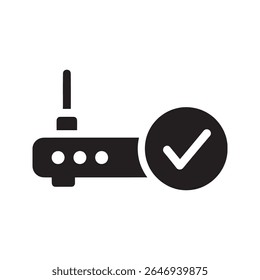 Wifi Connected Icon Vector Glyph With Router And Checkmark For Successful Internet Access And Network Validation Verified Connection Symbol Graphic