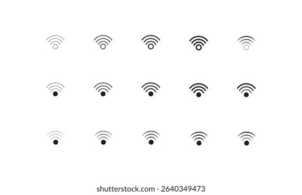 Wifi Connecting Signal Icon Design. This curated set of signal or Wi-Fi icons showcases a clean, geometric aesthetic aligned to a structured grid system. 
