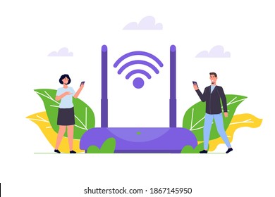 WiFi Connection Concept. Remote Connected Devices. Vector Illustration.