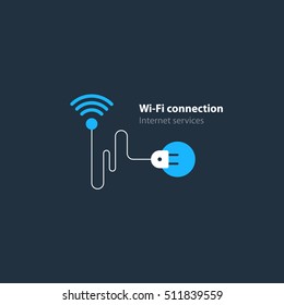 Wi-Fi connection concept, wireless internet access. Flat design vector illustration graphic elements, network installation