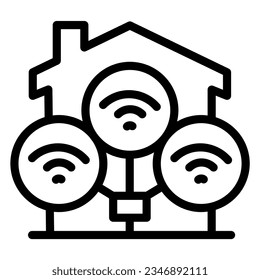 Wifi connection in house line icon, smart home symbol, technology and internet service vector sign on white background, wireless cover building outline style. Vector graphics.