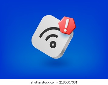 Wifi connection icon with exclamation point pictogram. Vector 3d illustration