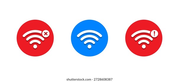 Conjunto de iconos de conexión Wifi con sombra. Estado de red inalámbrica, problema de Internet y señal de advertencia