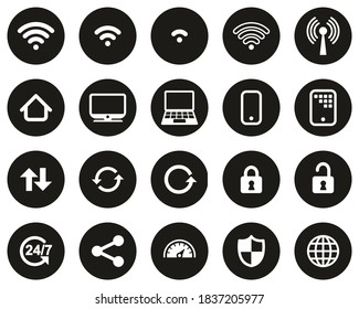 Wifi Connection Icons White On Black Flat Design Circle Set Big