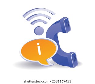 Wifi connection information with landline phone flat illustration