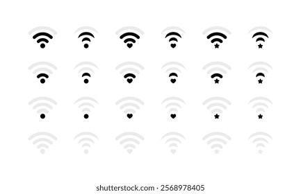 Wi-Fi connection level icons collection. Silhouette and flat style. Vector icons.