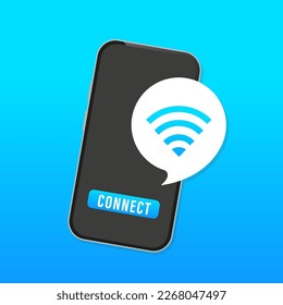 Wi-Fi-Verbindung auf dem Smartphone-Bildschirm. Wi-Fi-Signal auf dem Bildschirm. Internetkonzept. Wi-Fi-Anschluss-Taste für Telefon. Webseite. Vektorgrafik