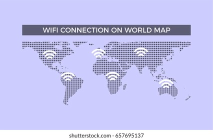 Wifi connection on world map, world map made from dots