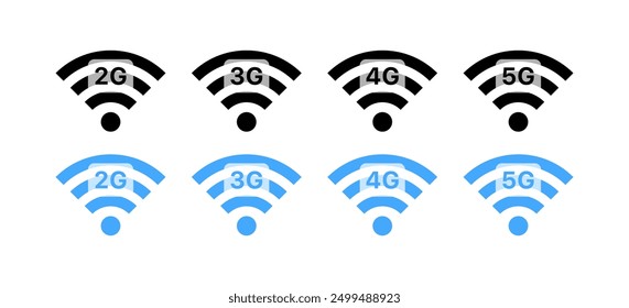 Iconos de conjunto de conexión Wi-Fi. Estilo lineal y plano. Iconos del vector.