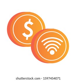 wifi connection signal button with coin dollar vector illustration design