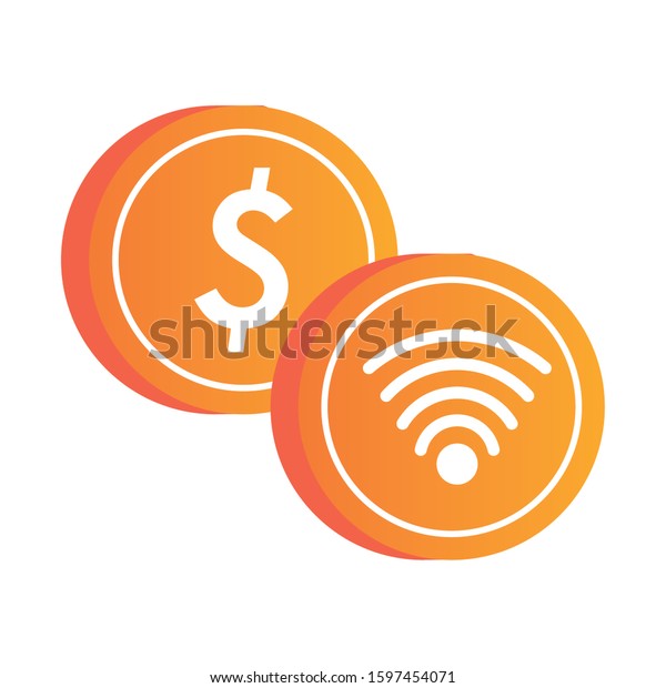 Wifi Connection Signal Button Coin Dollar Stock Vector (Royalty Free ...