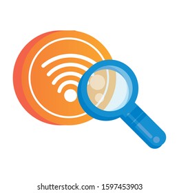 wifi connection signal button with magnifying glass vector illustration design