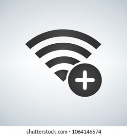 Wifi connection signal icon with add or plus in the circle. vector illustration isolated on modern background.