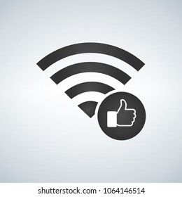 Wifi connection signal icon with hand or like icon in the circle. vector illustration isolated on modern background.