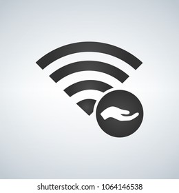 Wifi connection signal icon with hand share icon in the circle. vector illustration isolated on modern background.