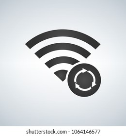 Wifi connection signal icon with refresh or circle arrows in the circle. vector illustration isolated on modern background.