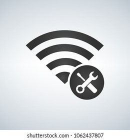 Wifi connection signal icon with tools for repair in the circle. vector illustration isolated on modern background.